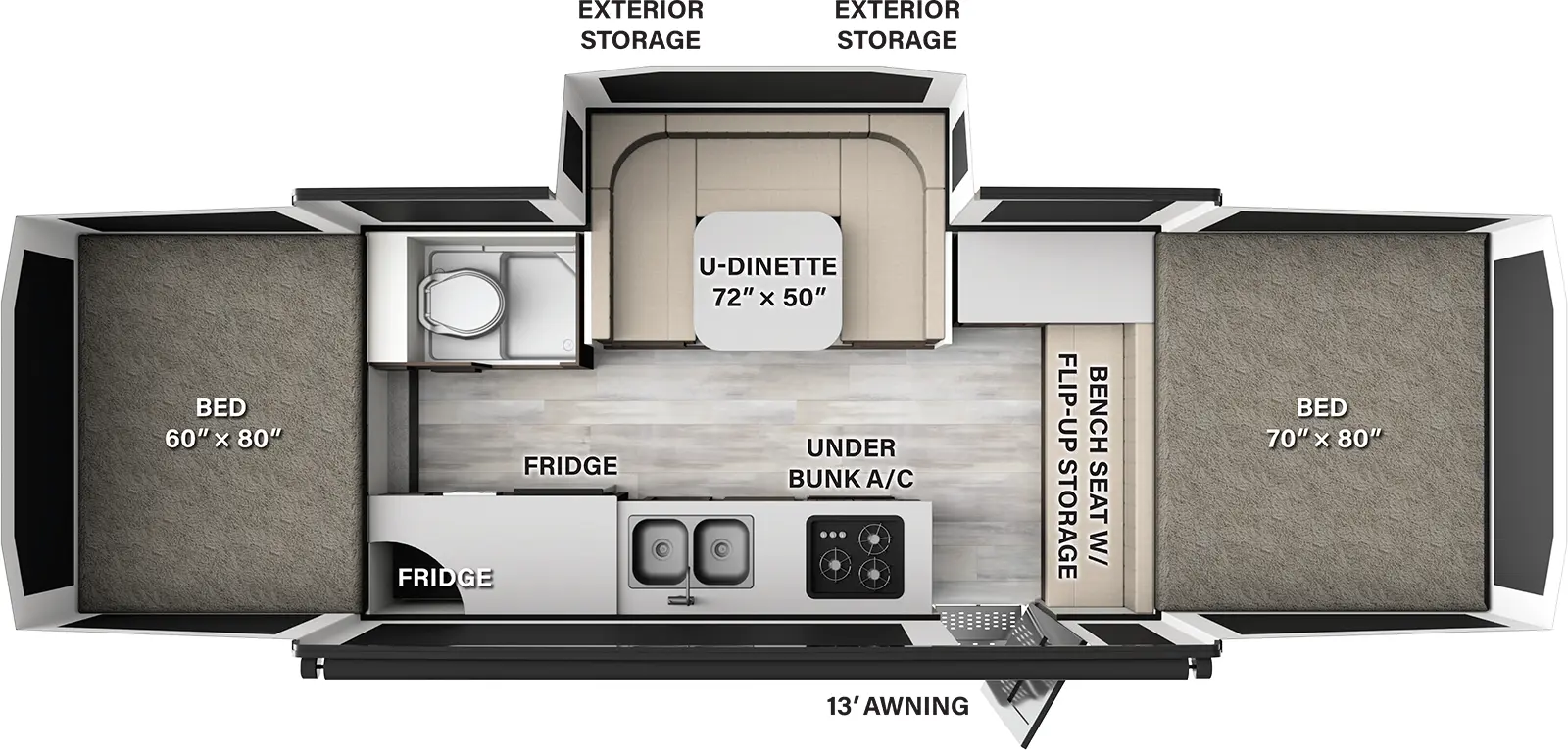 The Rockwood Tent 277FT features include: one slide out and toilet.